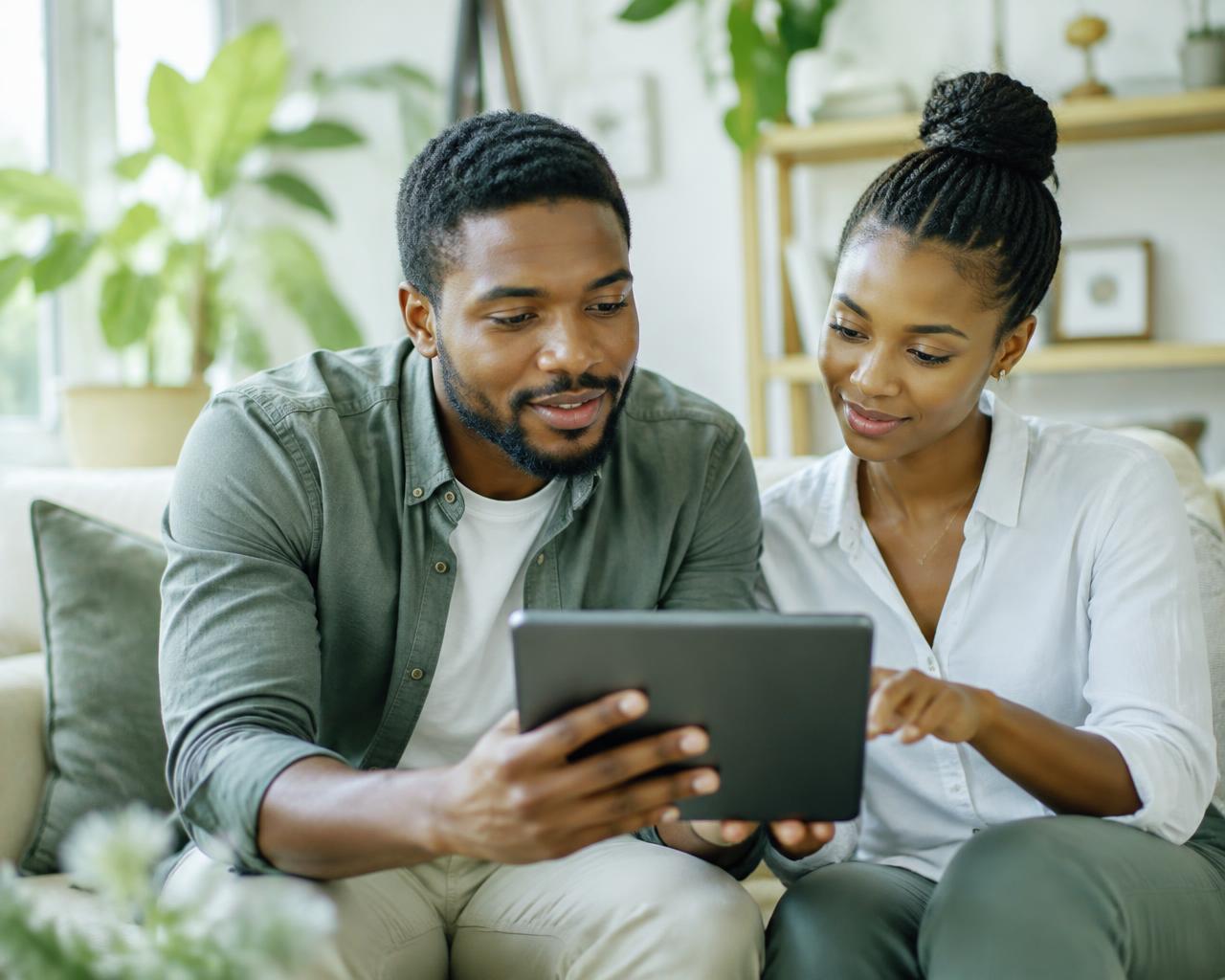 Couple consultant son projet de financement sur une tablette